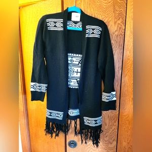 Lira Long Sleeve Mid-Length Black Cardigan , Size L